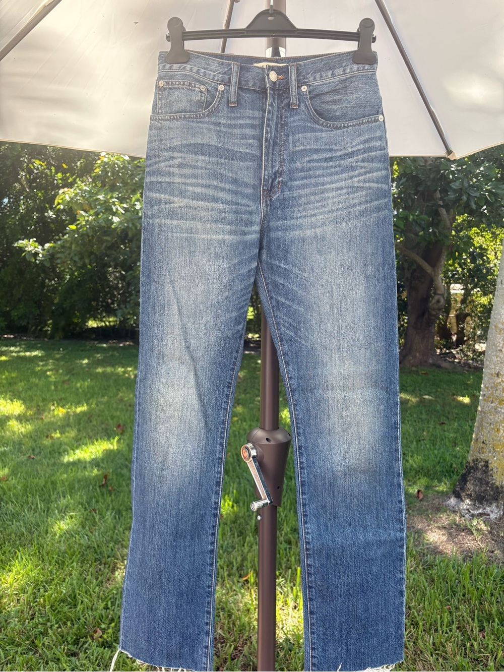 Madewell Rigid Straight Crop Jeans Size 27 100% Cotton High Rise Raw Hem